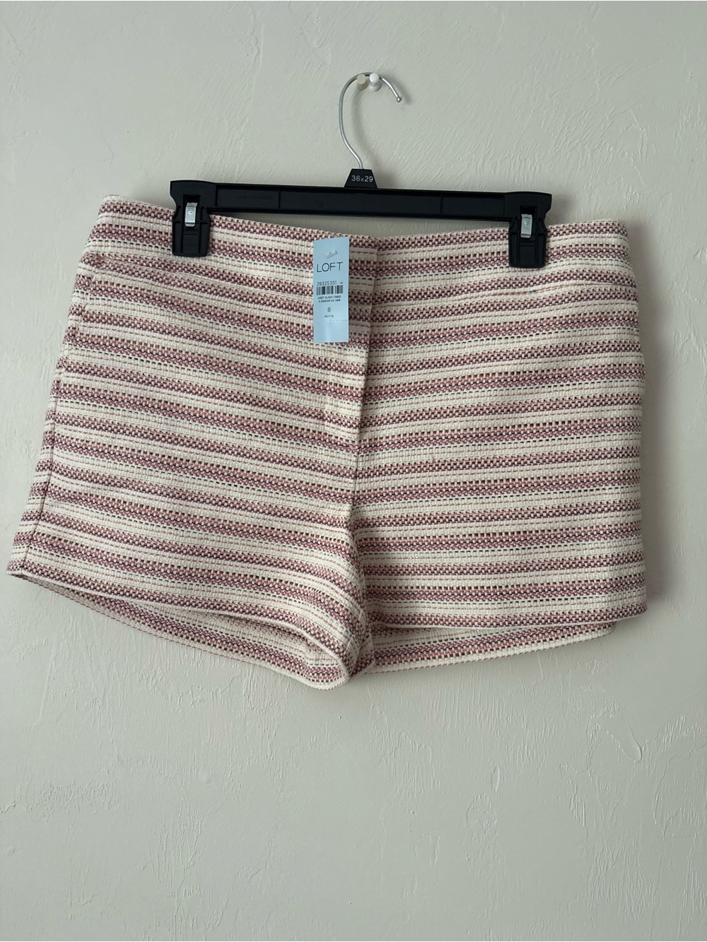 LOFT High-Waist Striped Knit Shorts in Cream and Dusty Pink